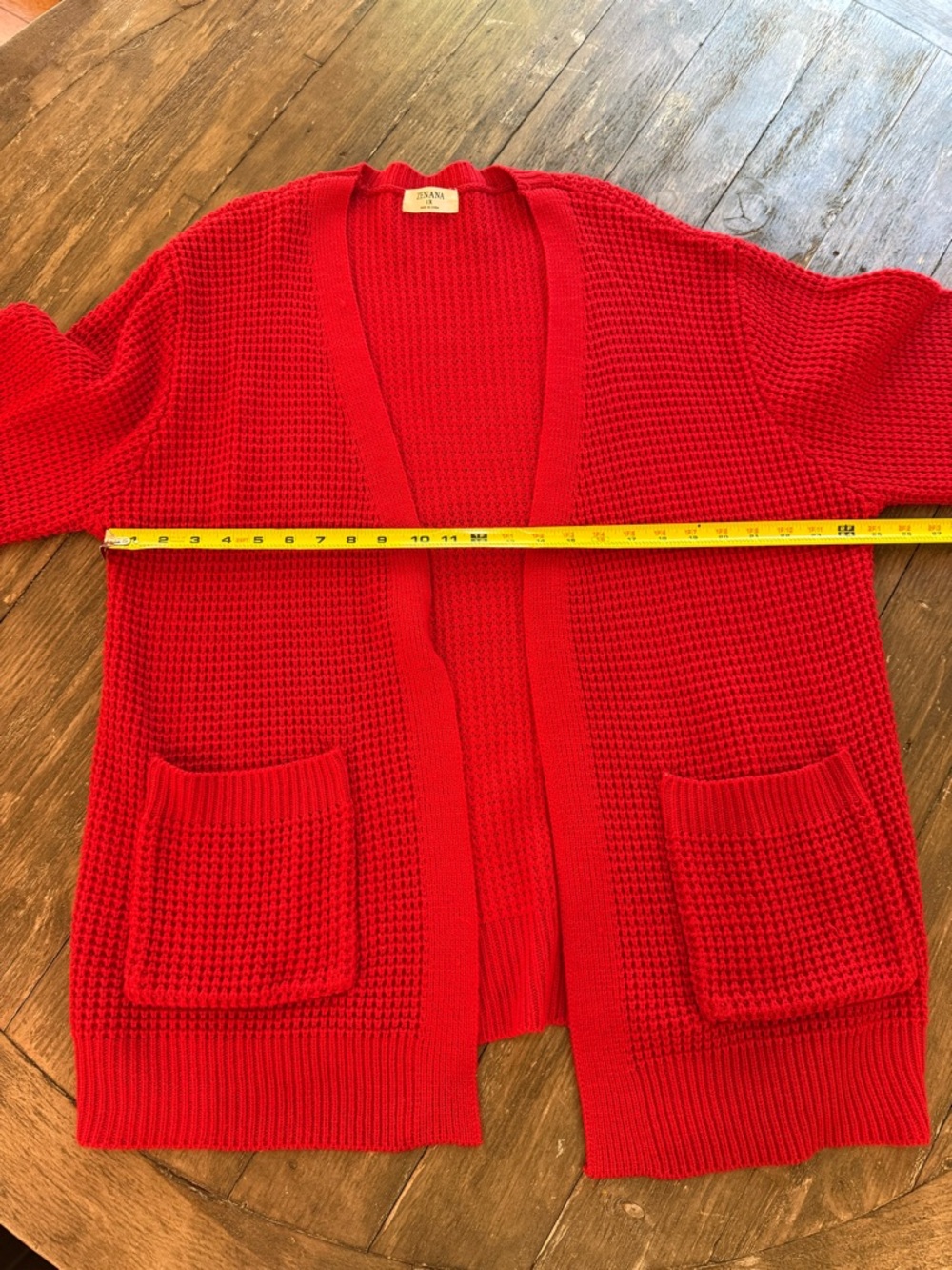 Zenana 1X Red Waffle Knit Cardigan Longline Open Front Pockets Cozy Sweater - Picture 10 of 10
